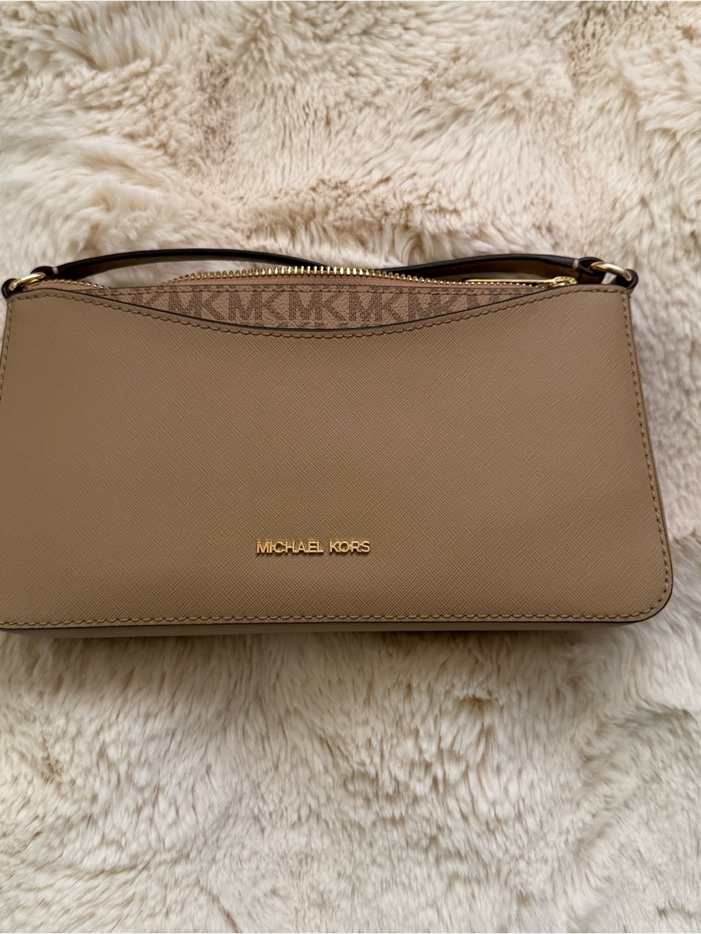 Michael Kors Taupe Saffiano Leather Shoulder Bag with Gold Hardware